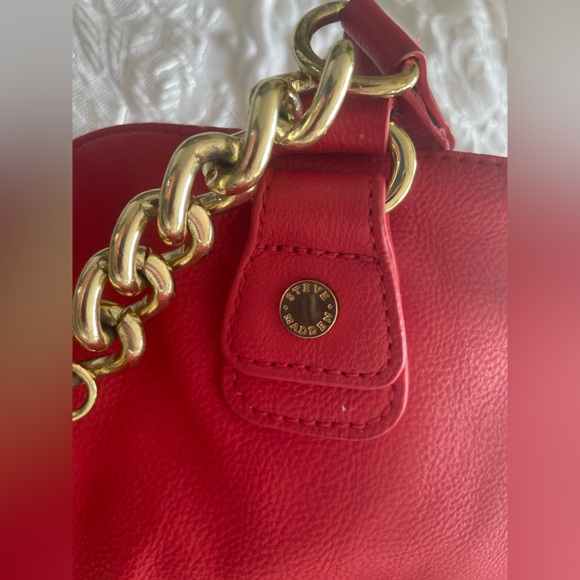 Steve Madden Red/Orange Large Tote Shoulder Bag Extendable Logo Detachable Strap - Picture 3 of 17